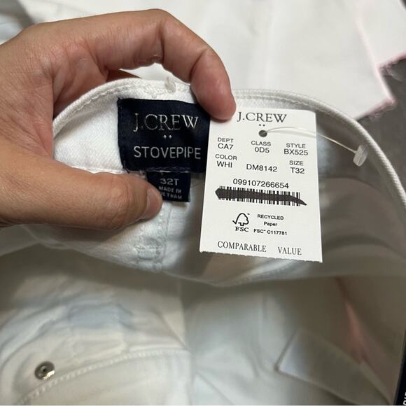 NWT J Crew Factory White Stovepipe Signature Stretch + SZ 32T Raw Hem Jeans - Picture 9 of 11